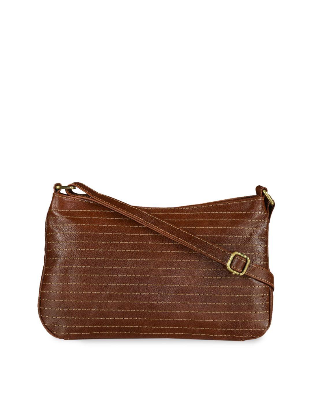 mai soli women tan brown textured leather sling bag