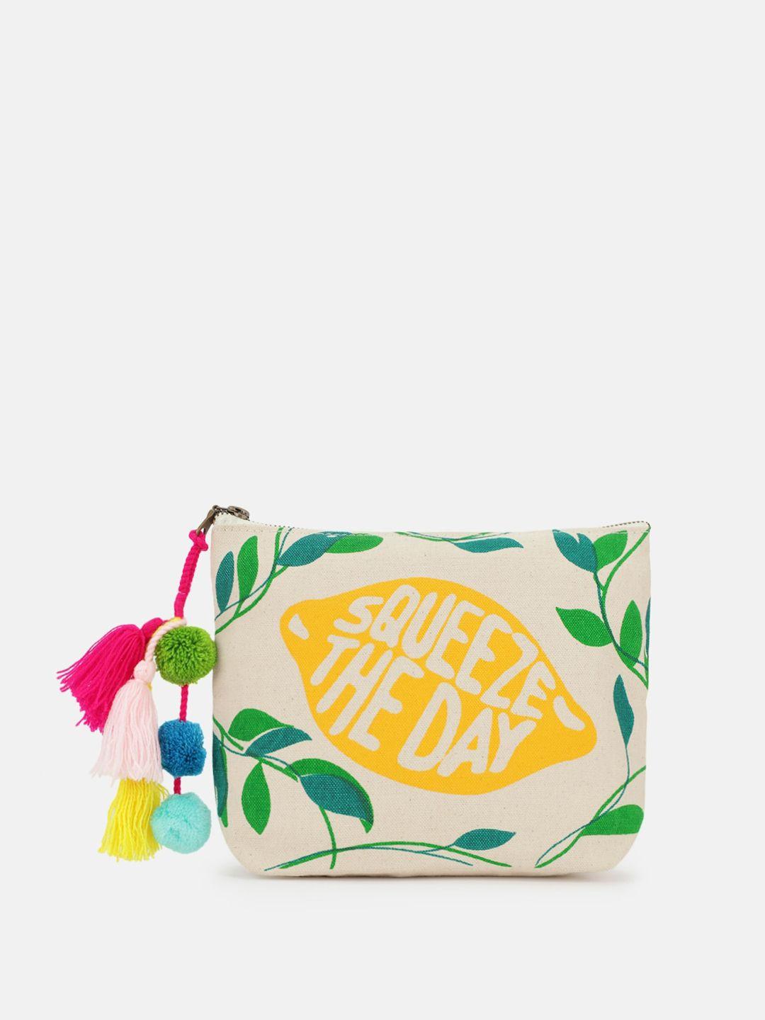 maisha typography printed cotton pouch with tasselled detail