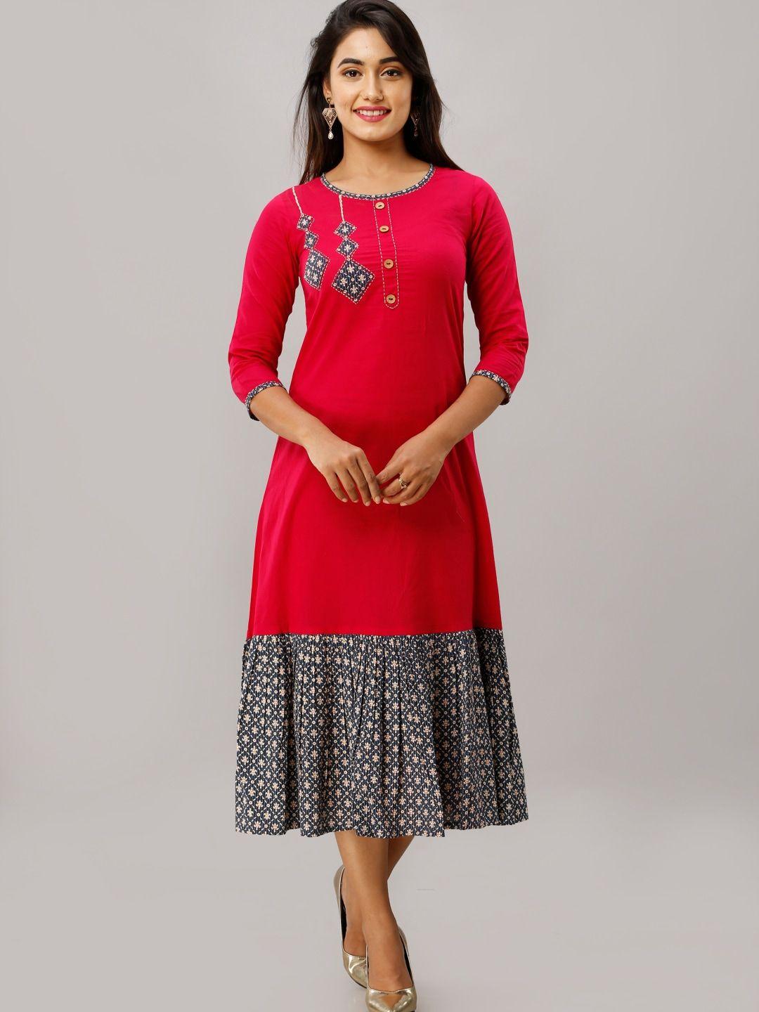 maishi women pink & blue ethnic motifs thread work kurta