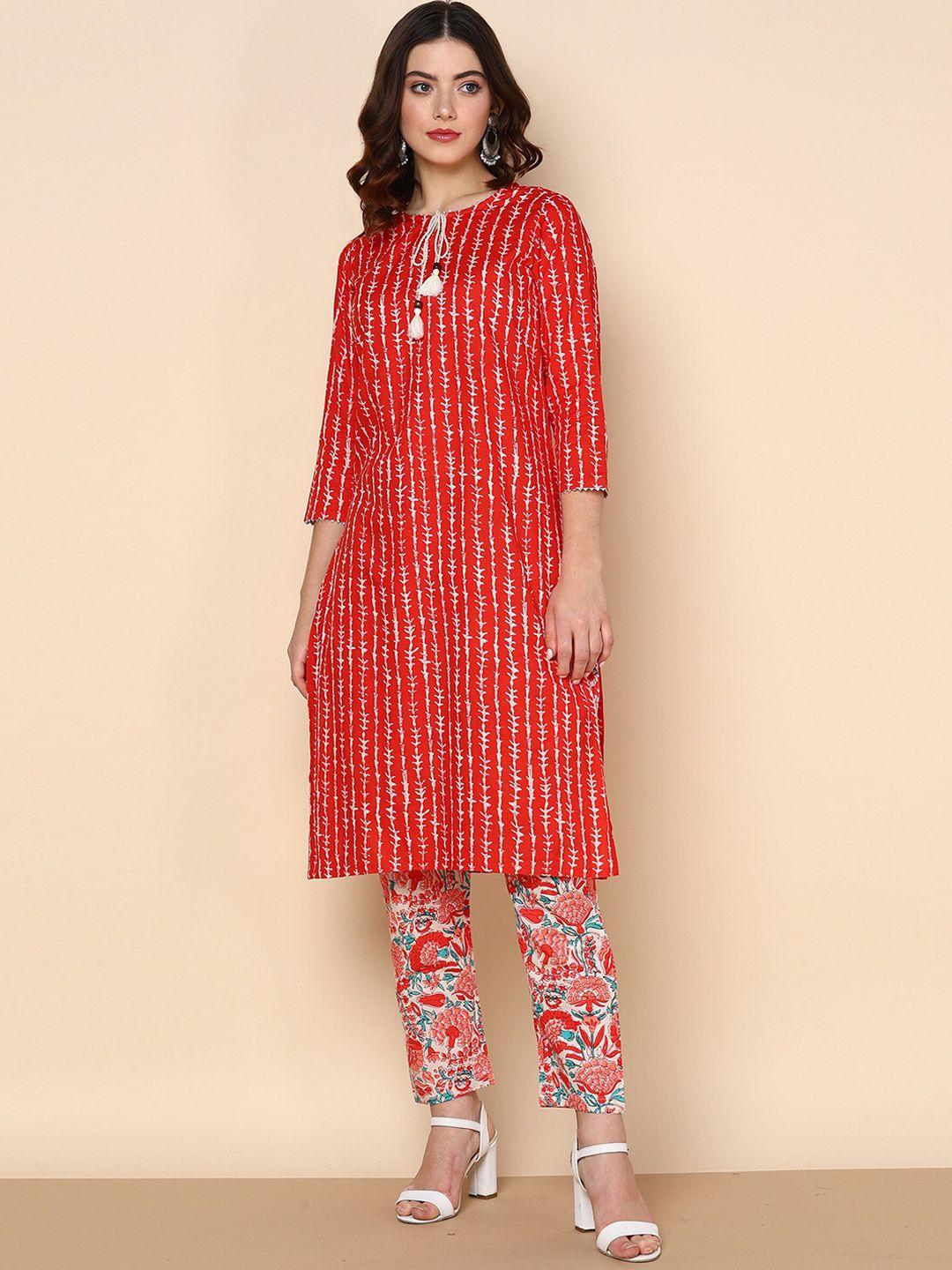 maishi abstract printed tie-up sleeves pure cotton kurta with trousers