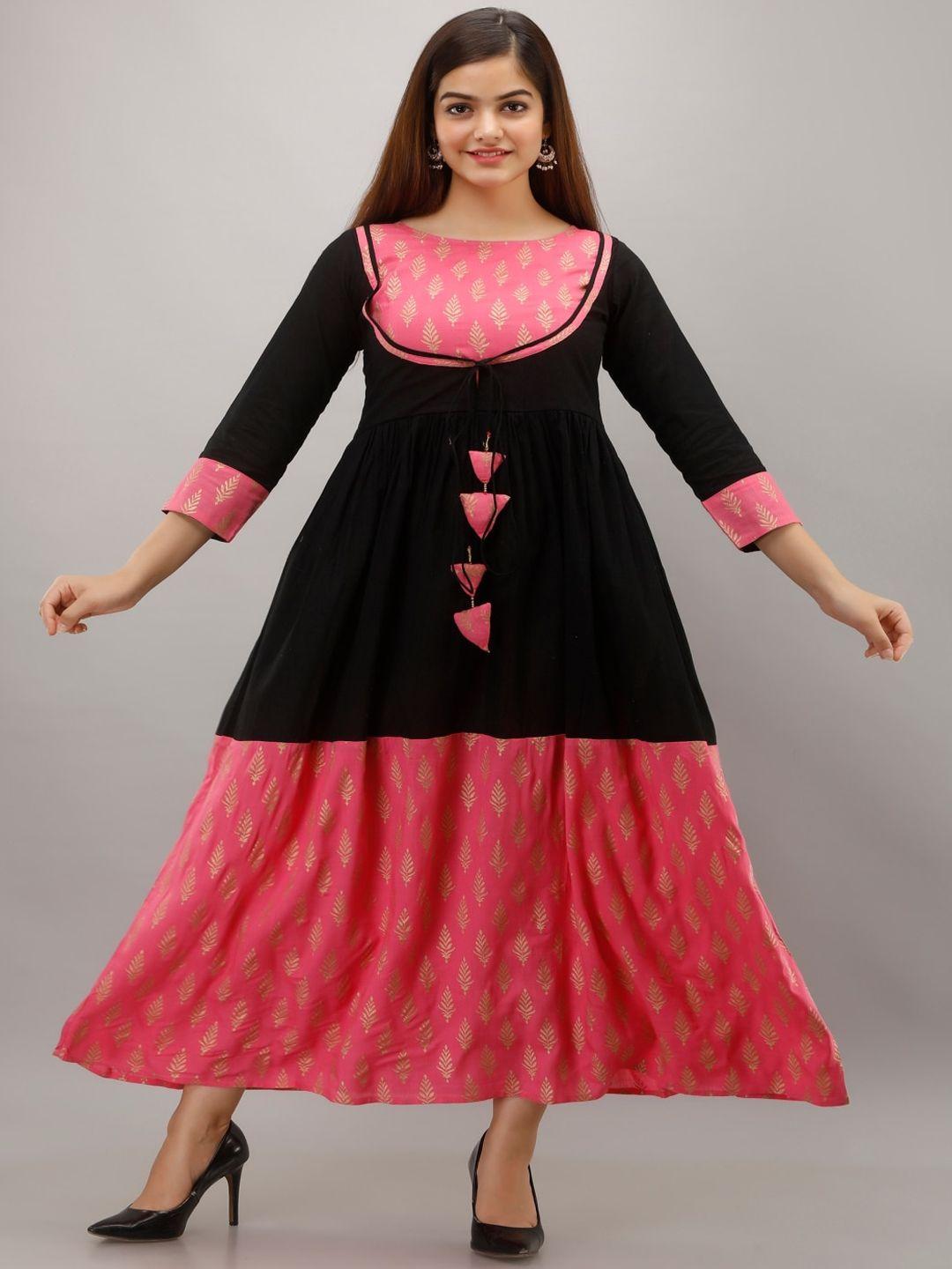 maishi black & pink ethnic motifs ethnic maxi dress