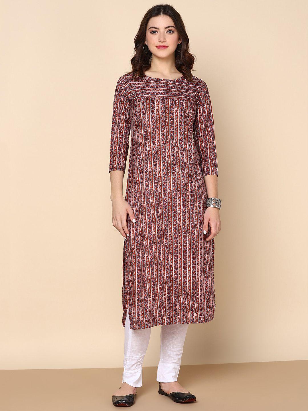 maishi ethnic motif printed cotton straight kurta