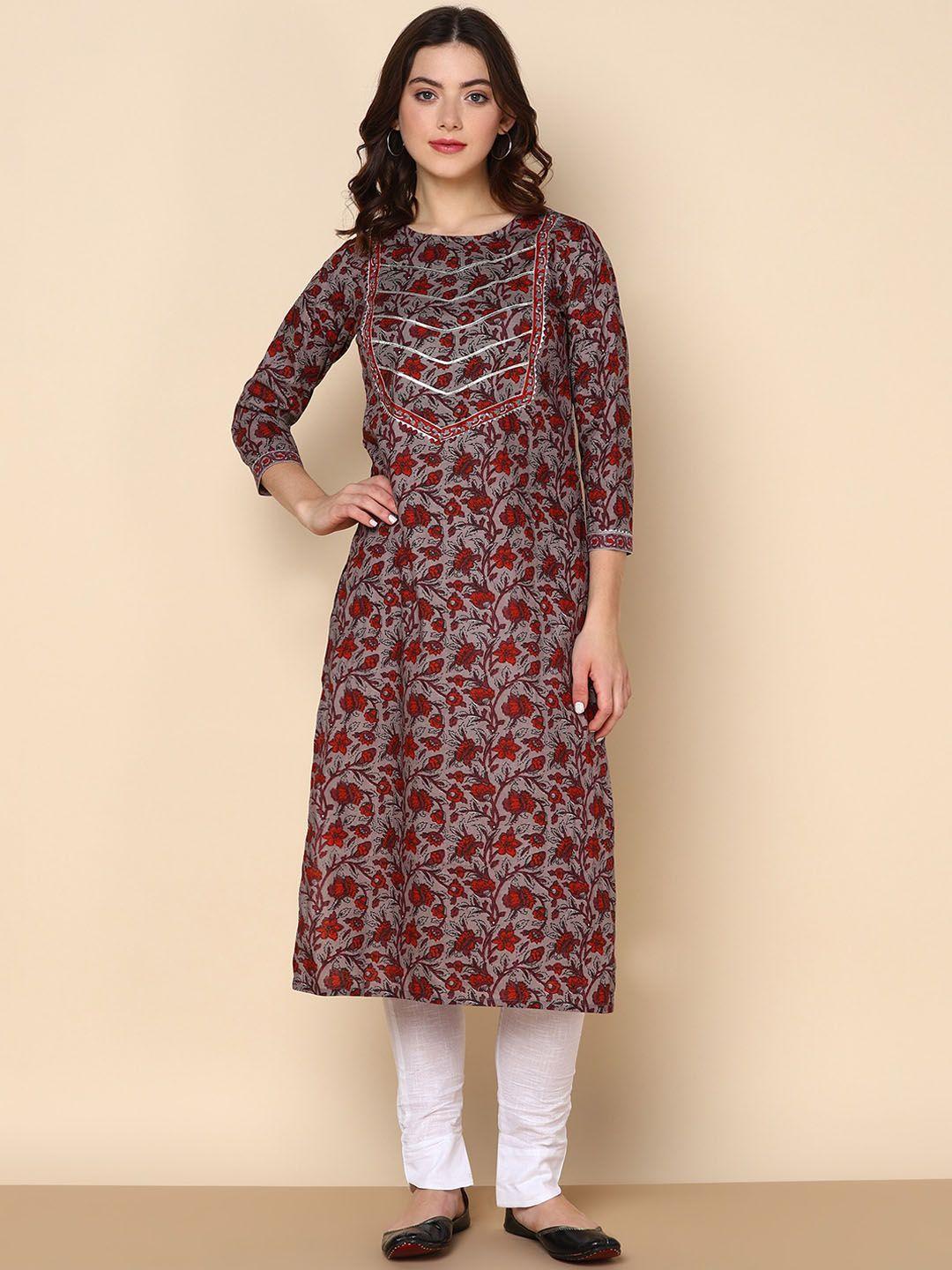 maishi floral printed gotta patti cotton kurta