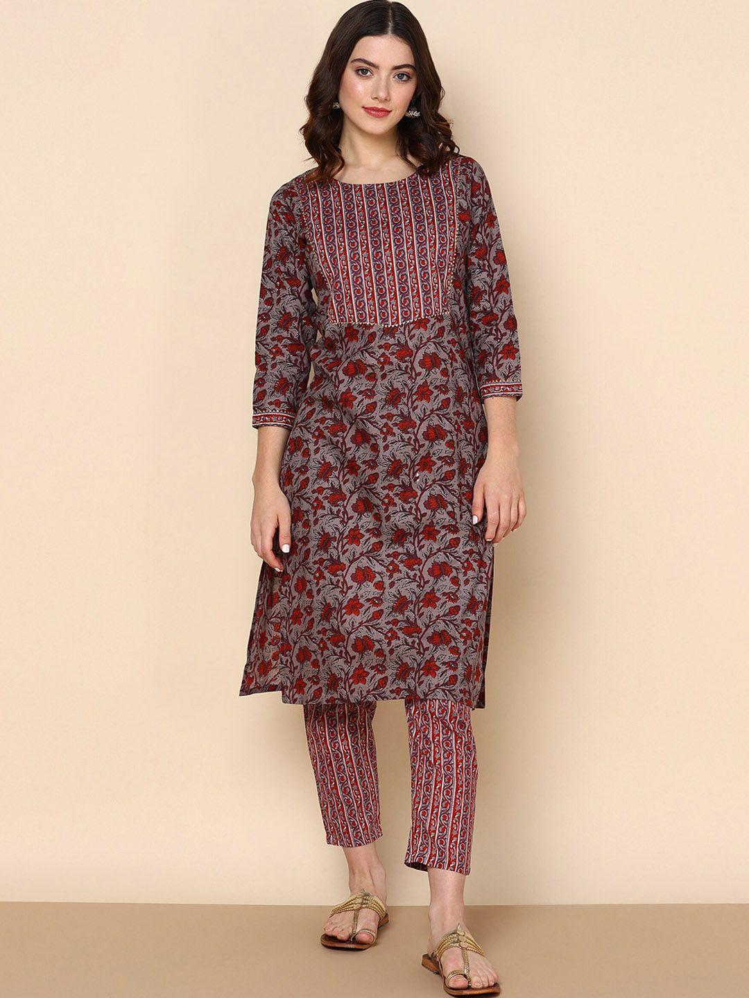 maishi floral printed pure cotton kurta with trousers