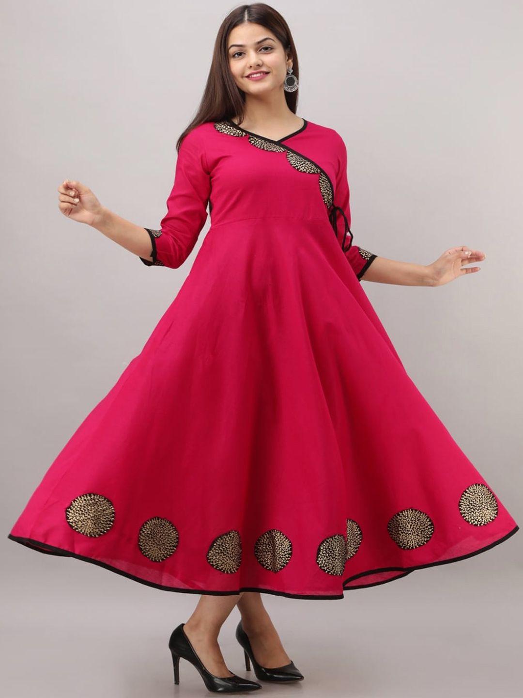 maishi fuchsia ethnic cotton fit & flare midi dress