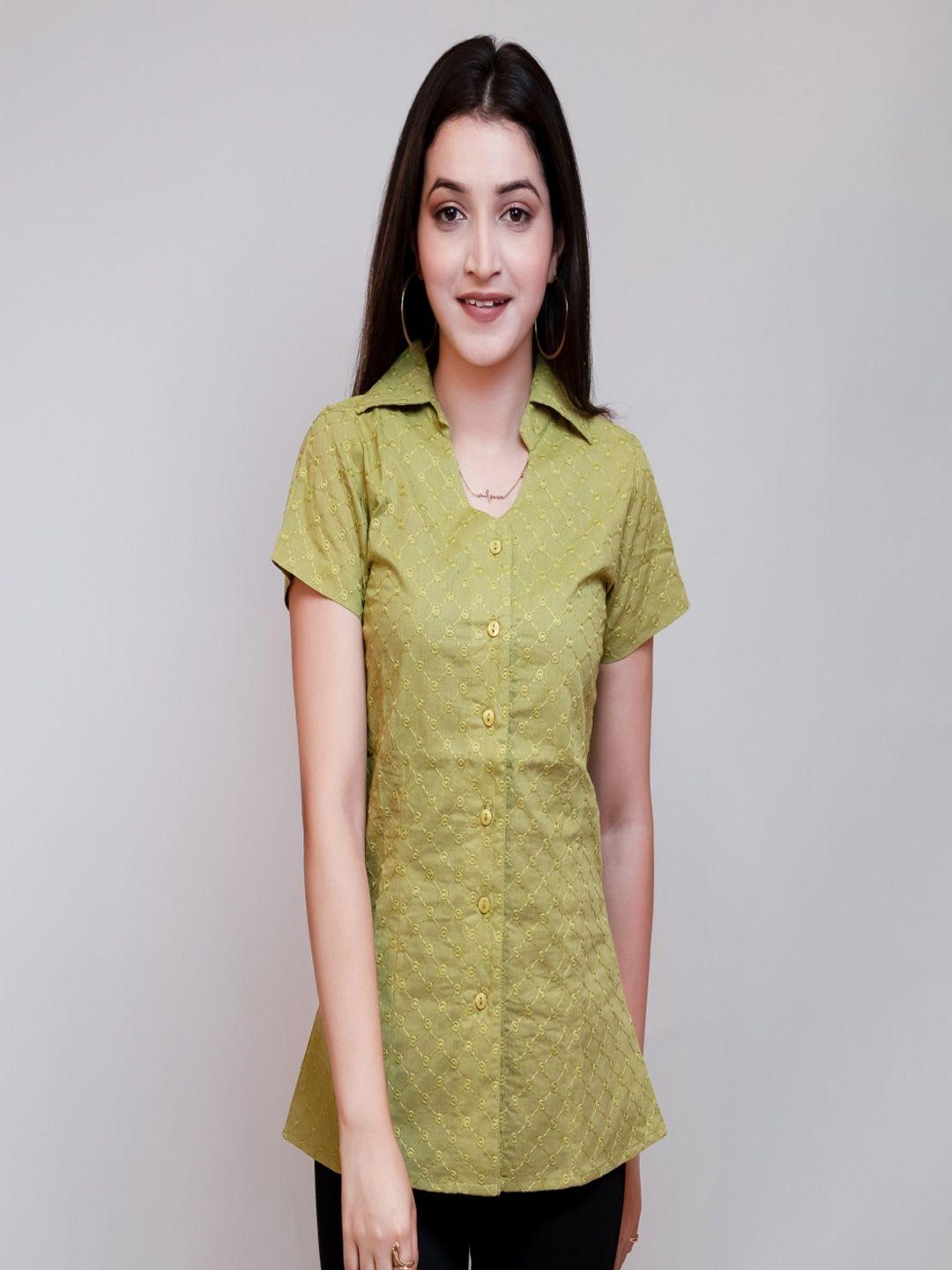maishi geometric embroidered shirt collar pure cotton shirt style top