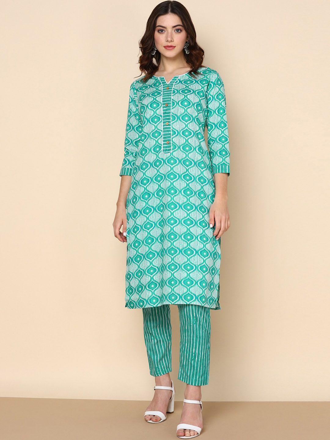 maishi geometric printed pure cotton kurta with trousers