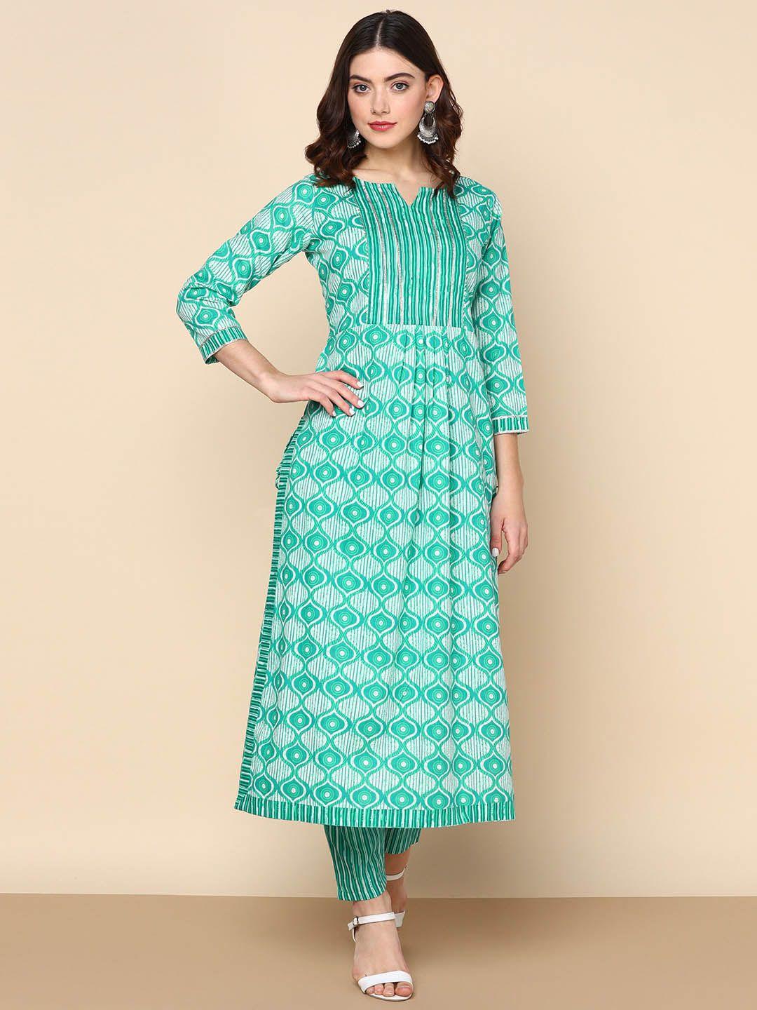 maishi geometric printed pure cotton kurta with trousers