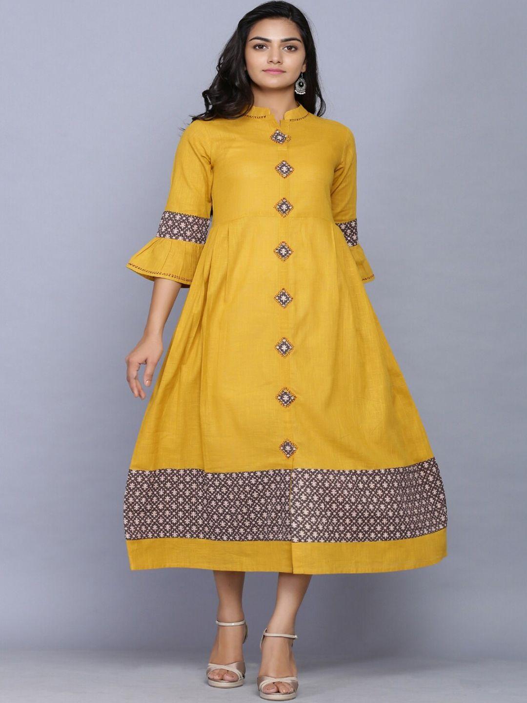 maishi mustard yellow floral ethnic a-line maxi dress