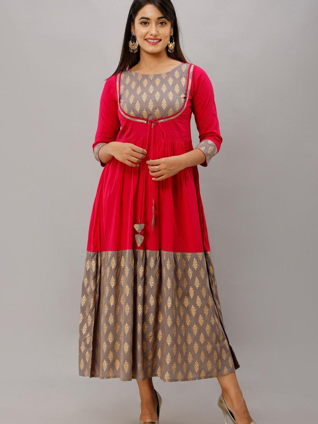 maishi pink & grey ethnic motifs ethnic maxi dress