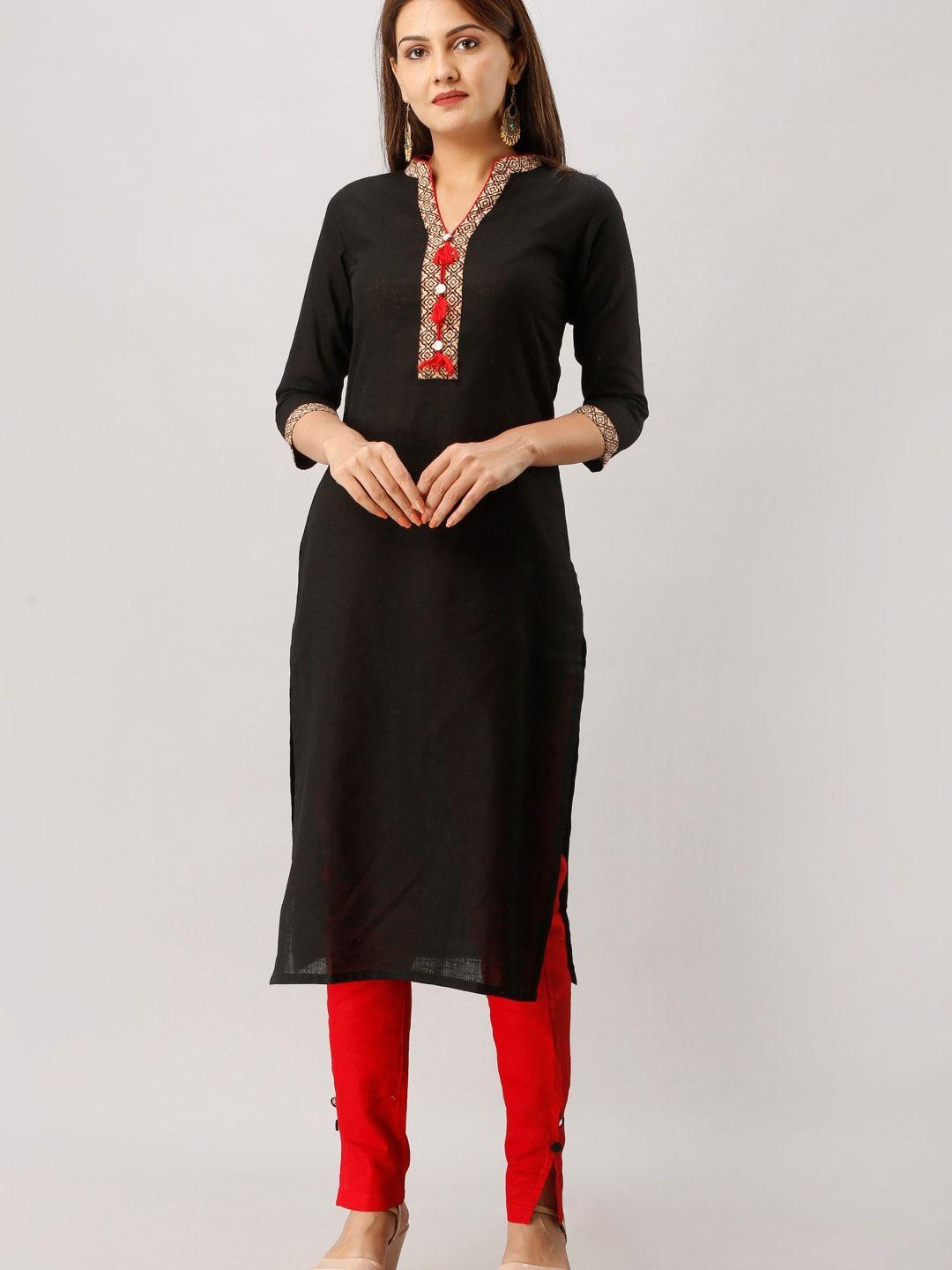 maishi women black embroidered kurta with trousers