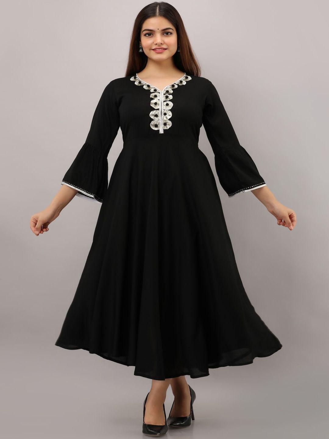 maishi women black ethnic motifs embroidered flared sleeves anarkali kurta