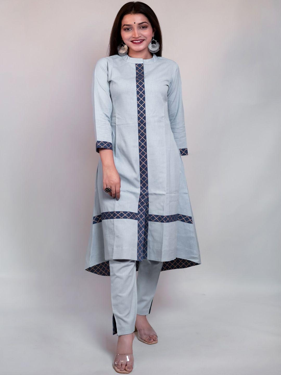 maishi women blue panelled kurti with trousers