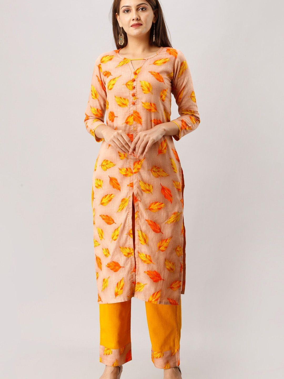 maishi women orange floral printed kurta with palazzos
