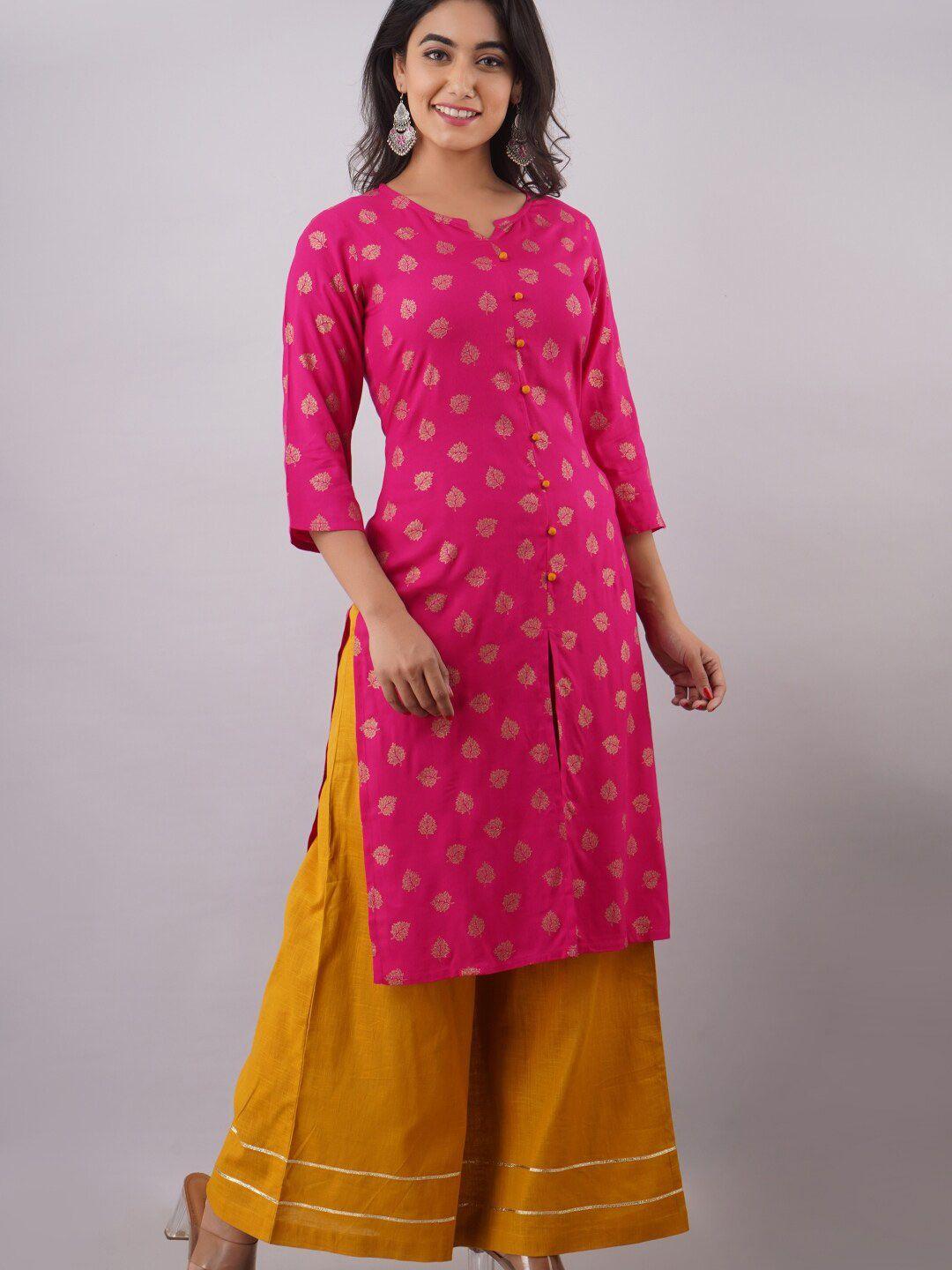 maishi women pink & gold-toned ethnic motifs printed kurta