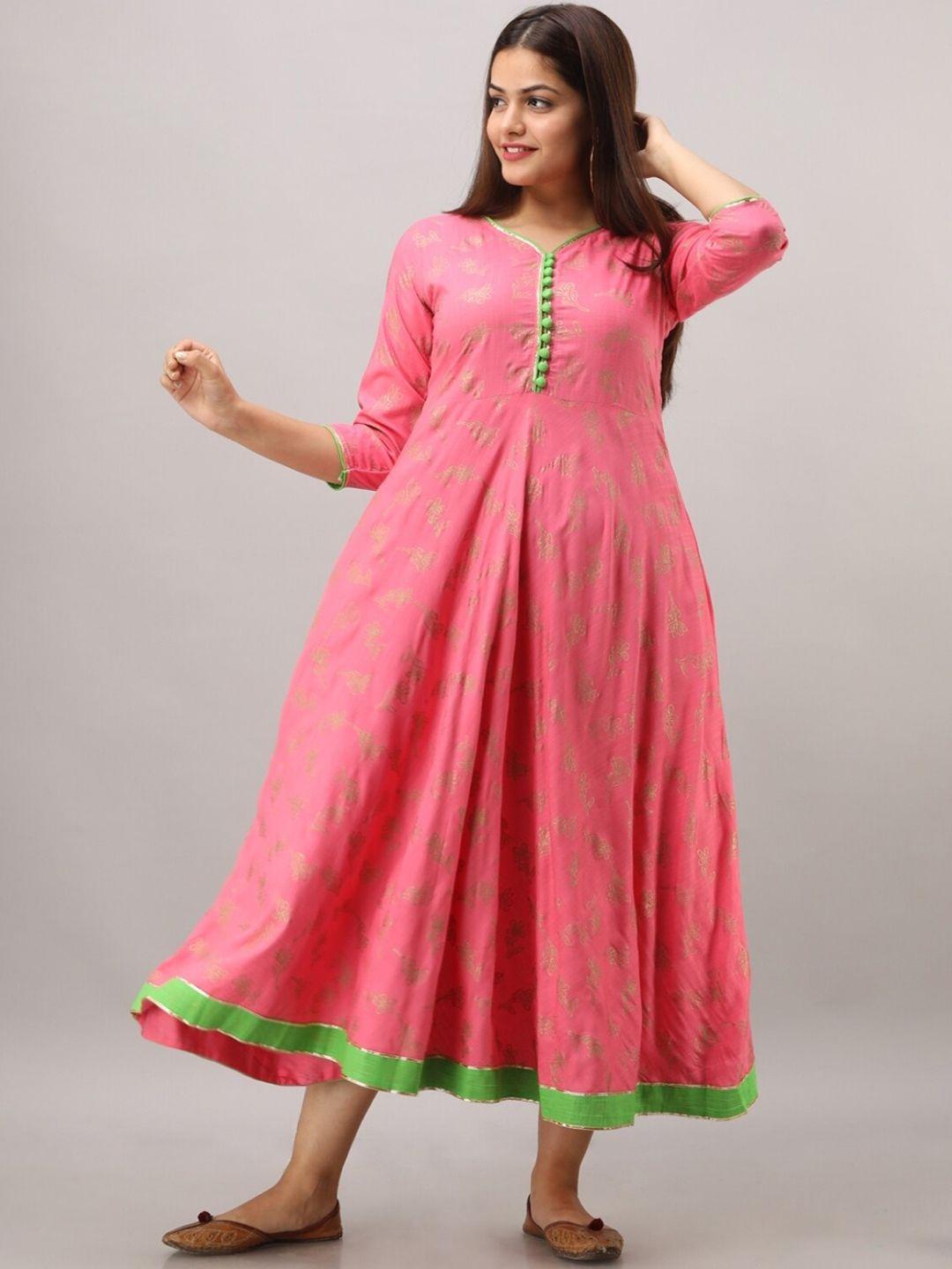 maishi women pink ethnic motifs printed anarkali kurta