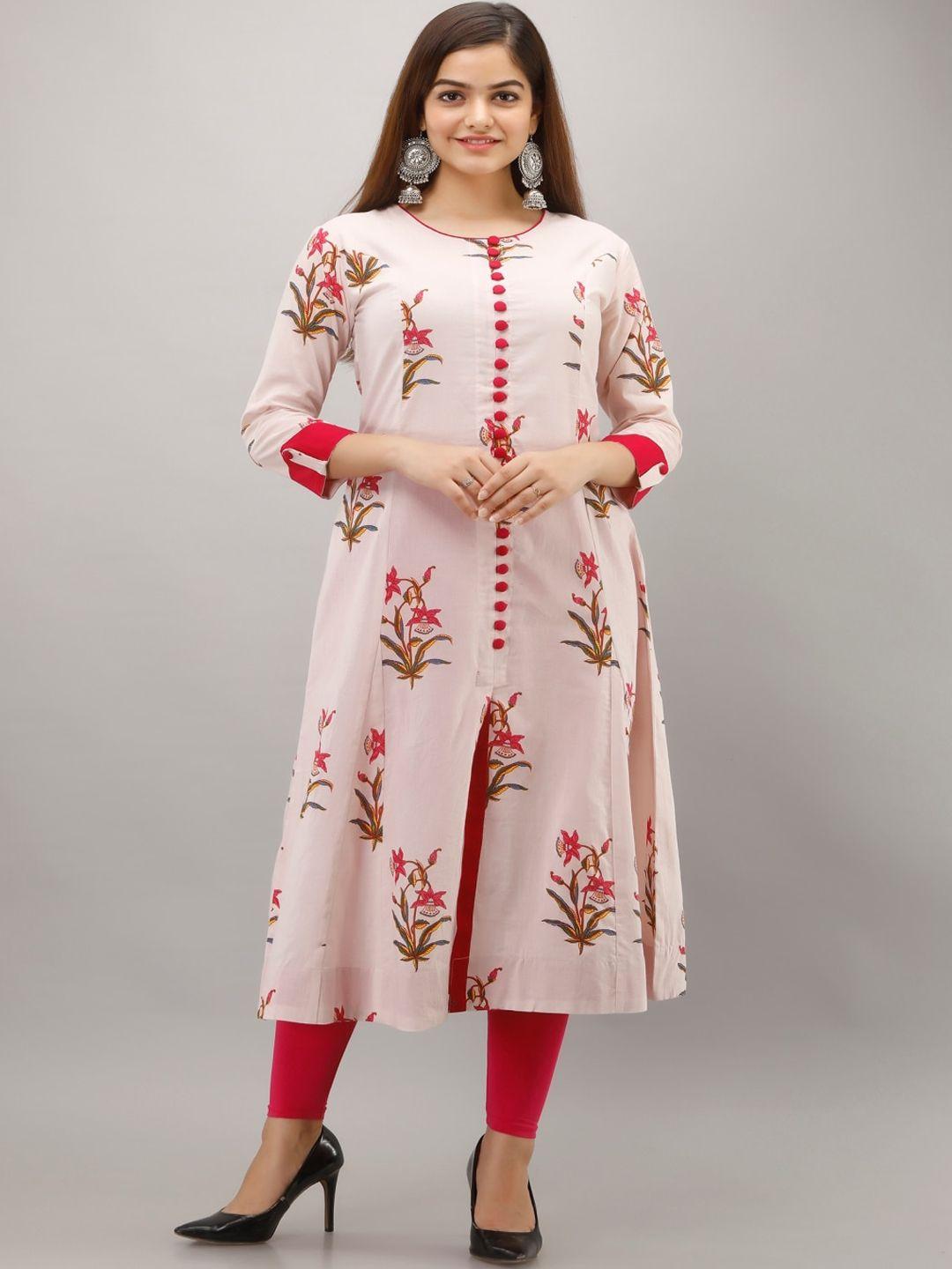 maishi women pink floral printed cotton kurta
