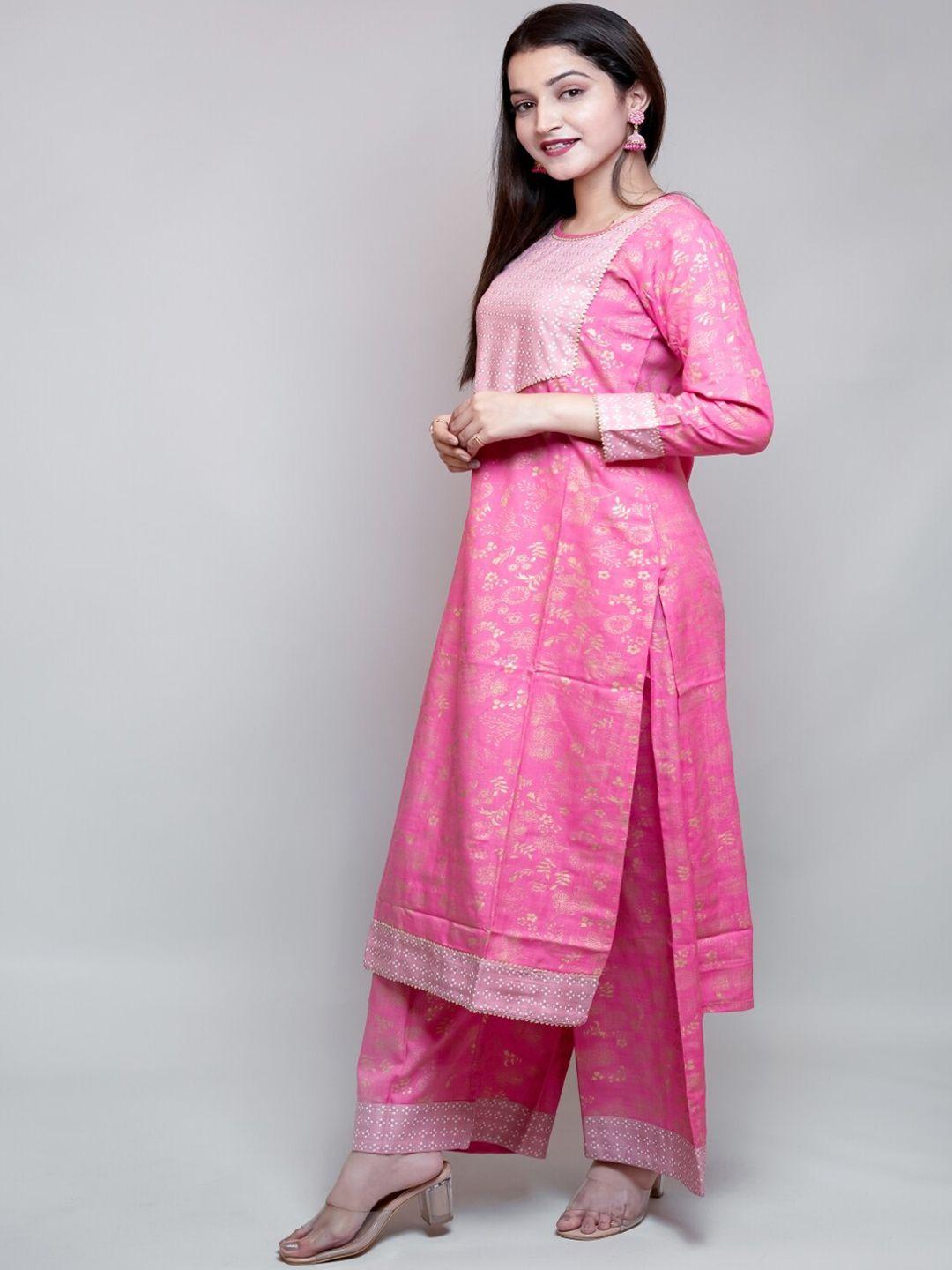 maishi women pink floral printed kurta with palazzos