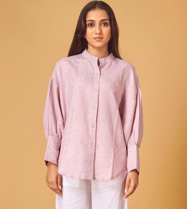 maisolos baby pink linen embroidered shirt