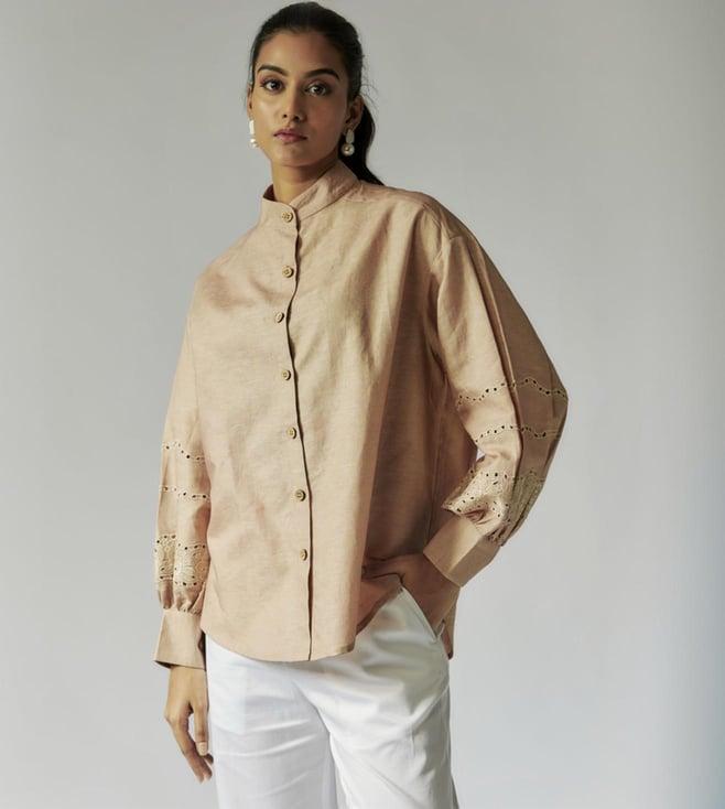 maisolos beige cotton linen shirt