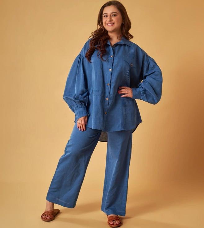 maisolos blue linen shirt and pant co-ord set