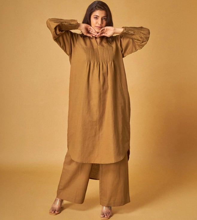 maisolos gold brown linen tunic with pant