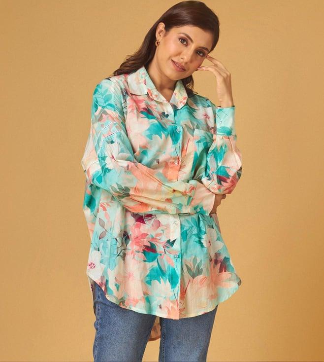 maisolos green linen printed shirt