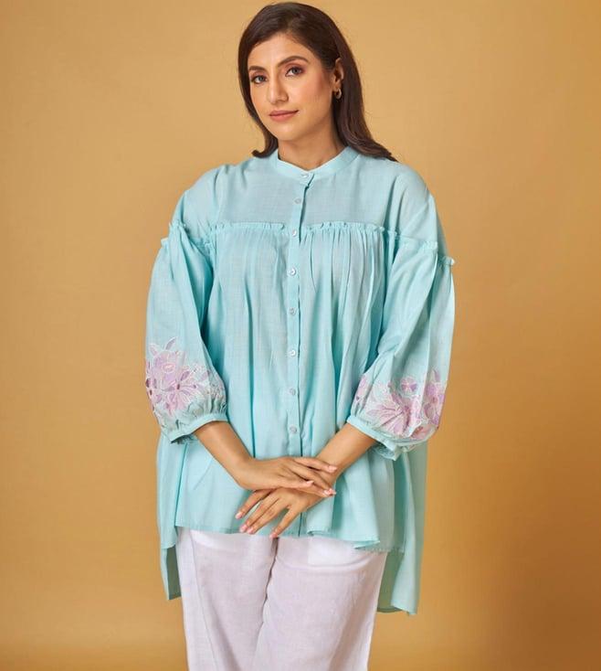 maisolos light blue linen embroidered shirt