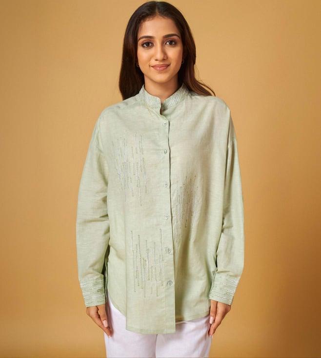 maisolos light green linen embroidered shirt