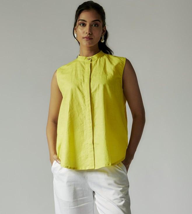 maisolos lime yellow cotton linen shirt