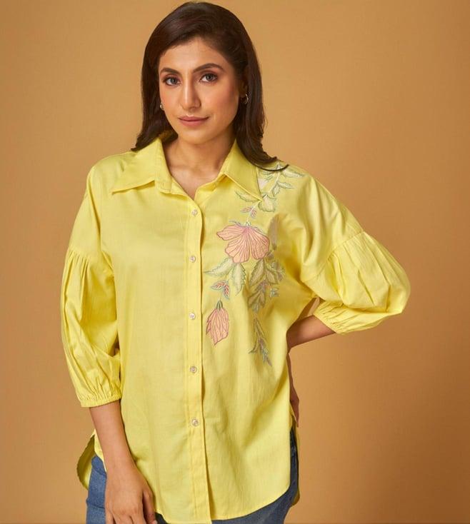 maisolos yellow cotton embroidered shirt