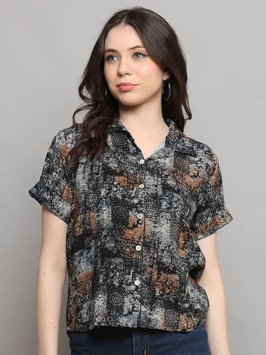 maiyee abstract printed extended sleeves shirt style top