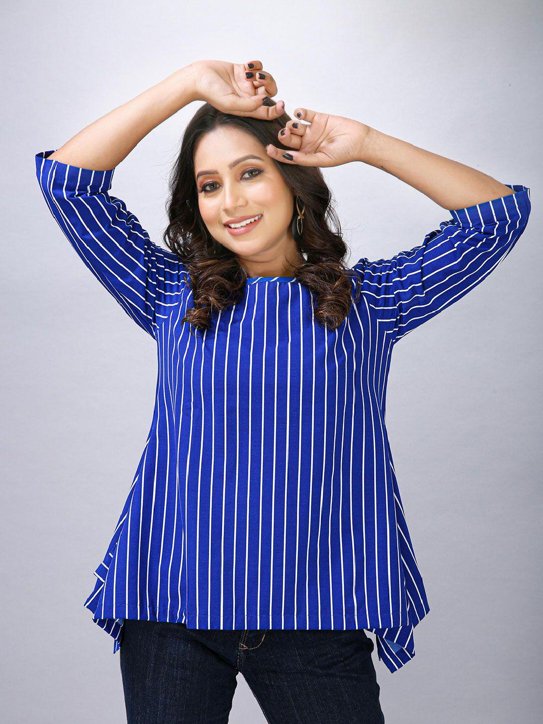 maiyee blue striped puff sleeve top
