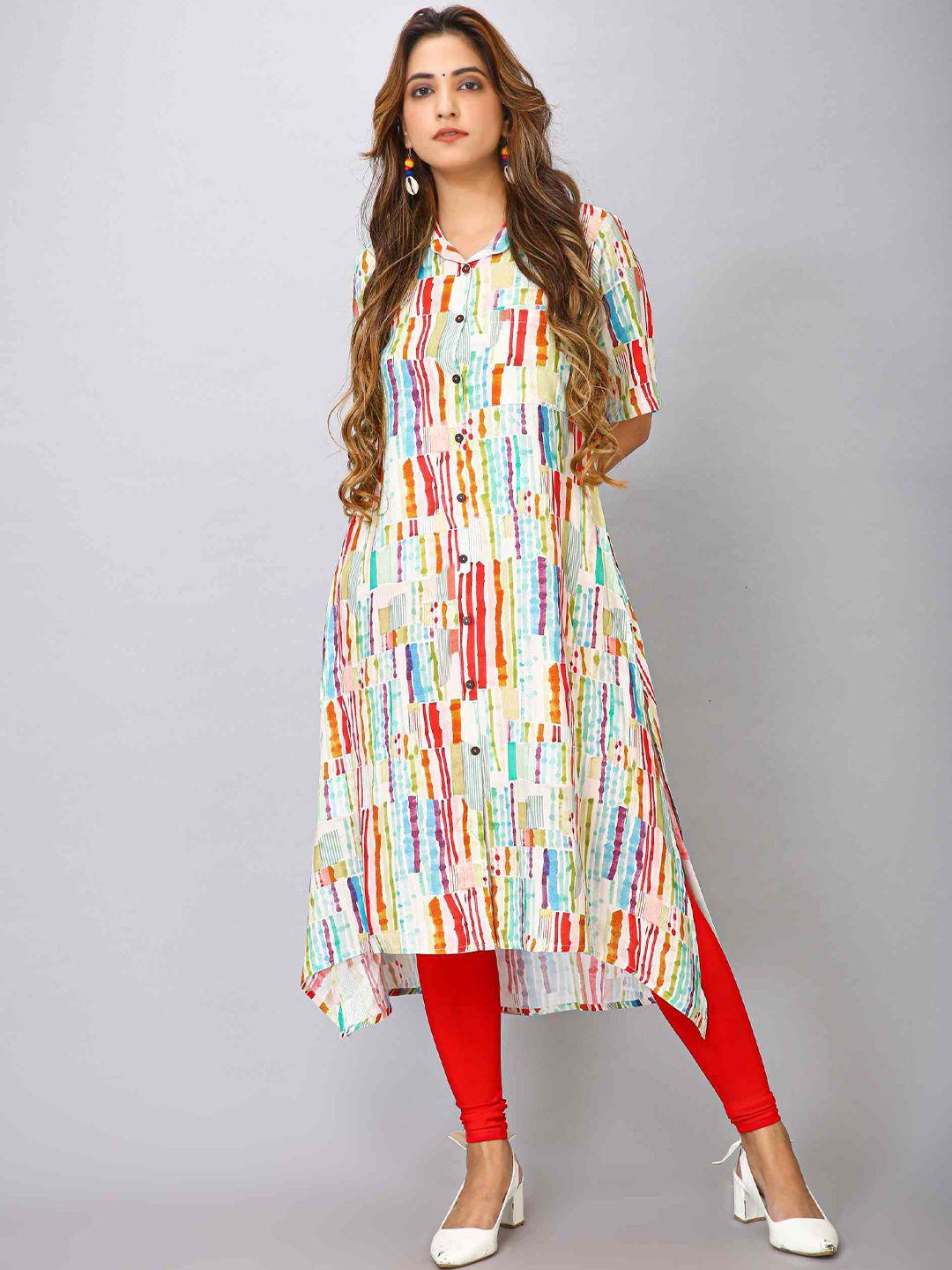 maiyee abstract printed shirt collar kurta