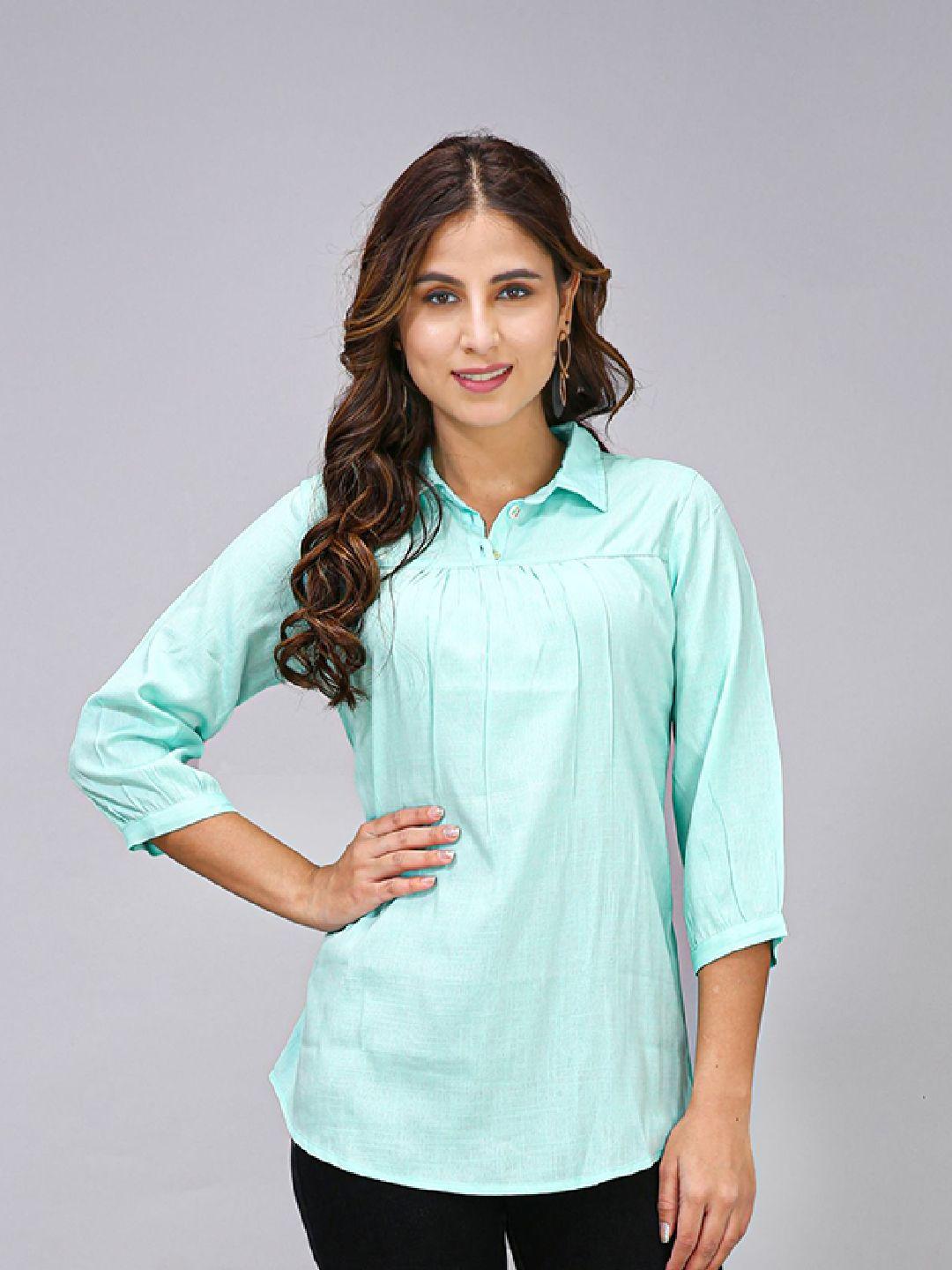 maiyee blue cotton shirt style top