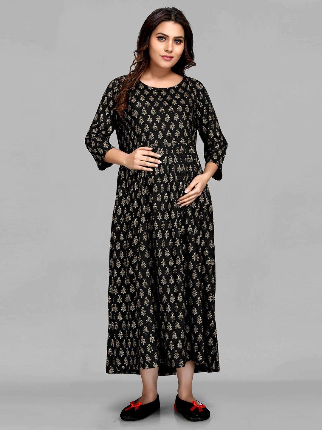 maiyee ethnic motifs print maternity a-line midi dress