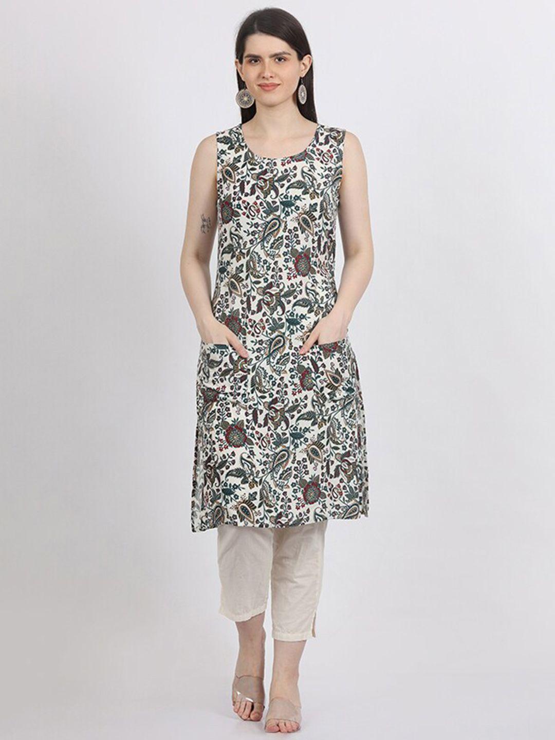 maiyee ethnic motifs printed round neck sleeveless straight kurta