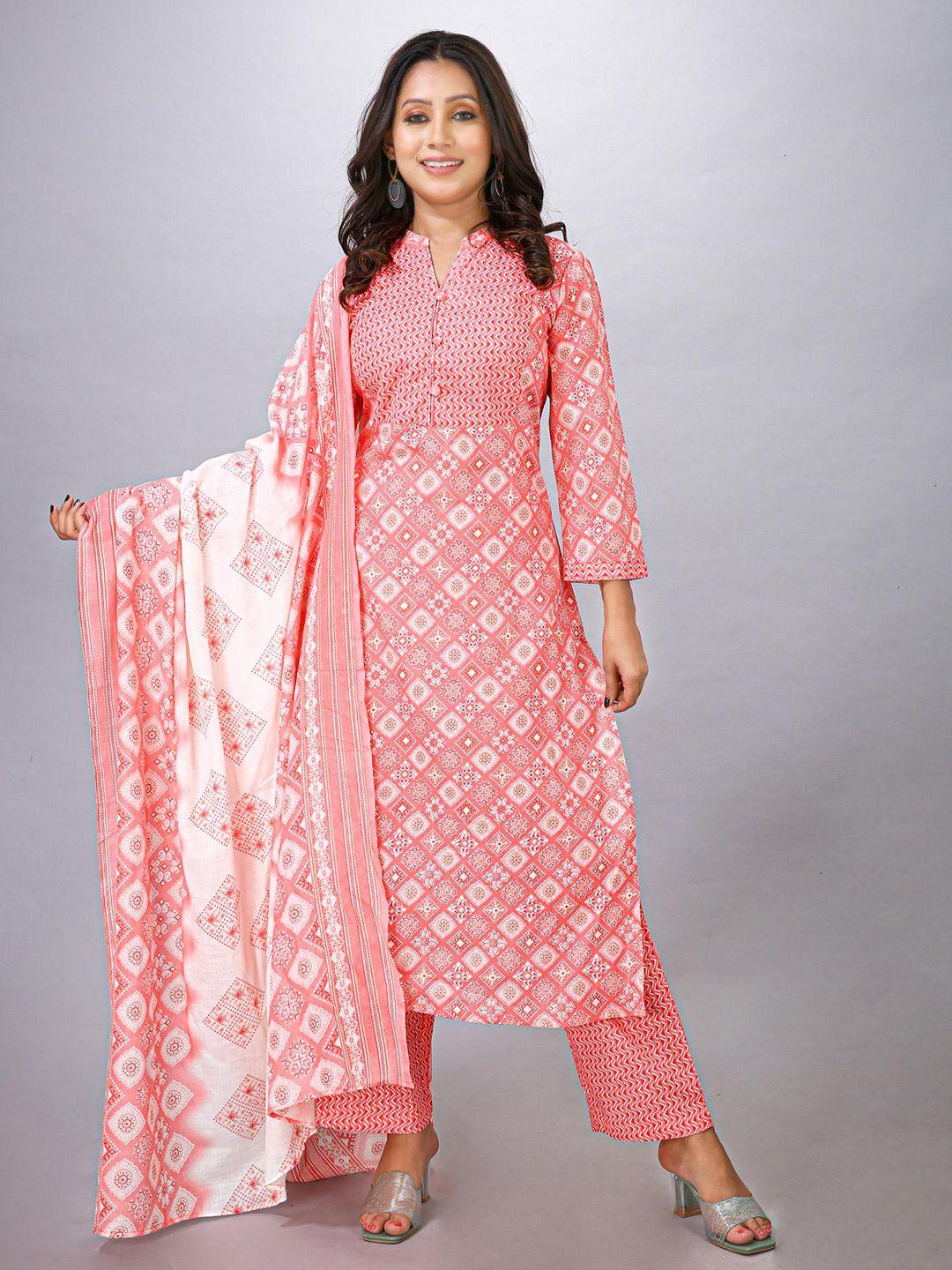 maiyee ethnic motifs printed straight kurta with palazzos & dupatta