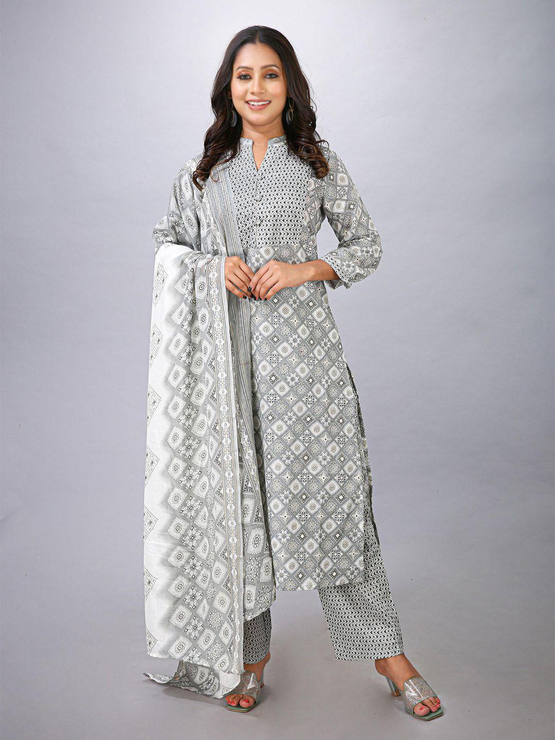 maiyee ethnic motifs printed straight kurta with trouser & dupatta