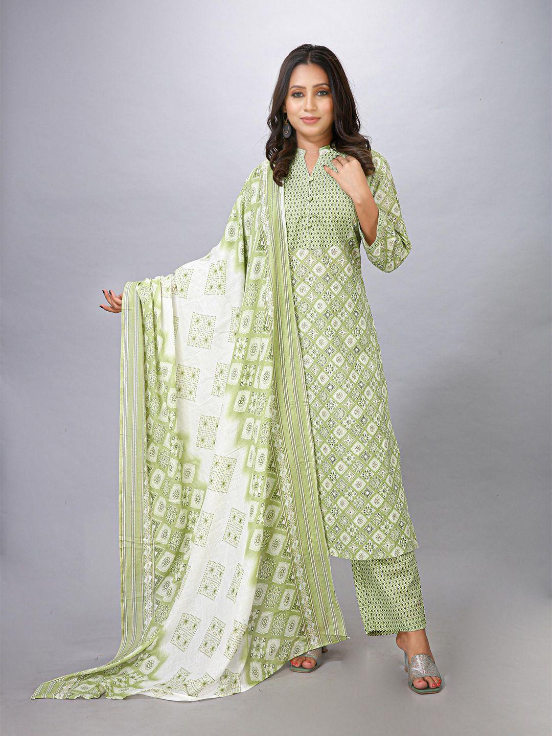 maiyee ethnic motifs printed straight kurta with trouser & dupatta