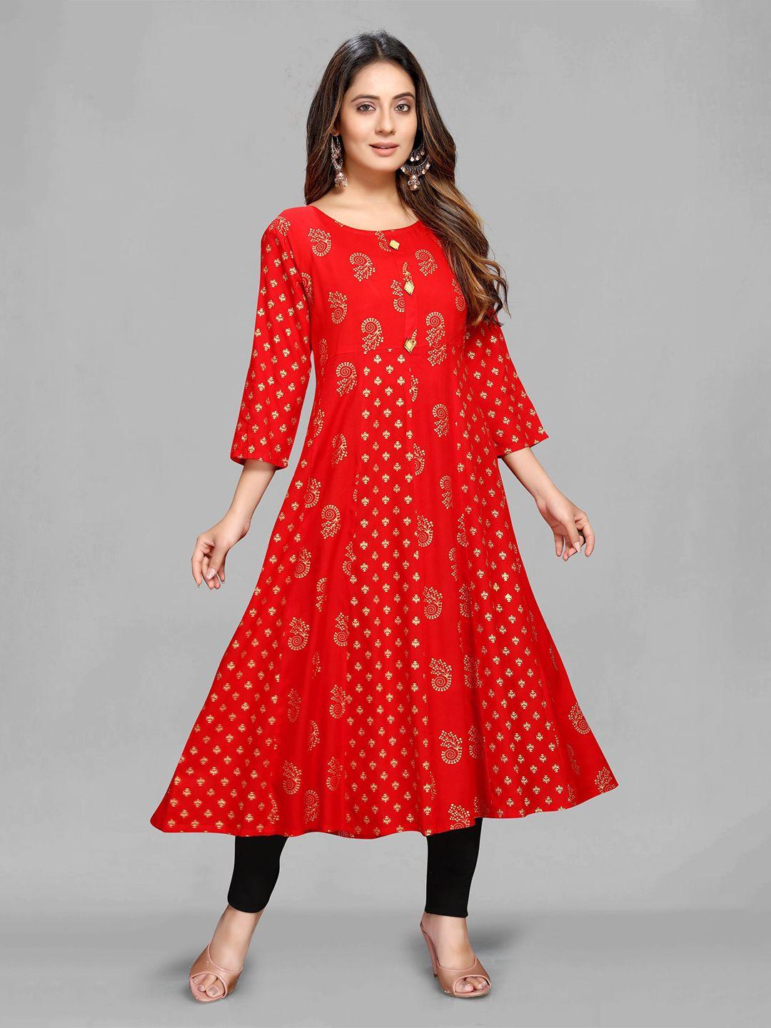 maiyee ethnic motifs round neck anarkali kurta