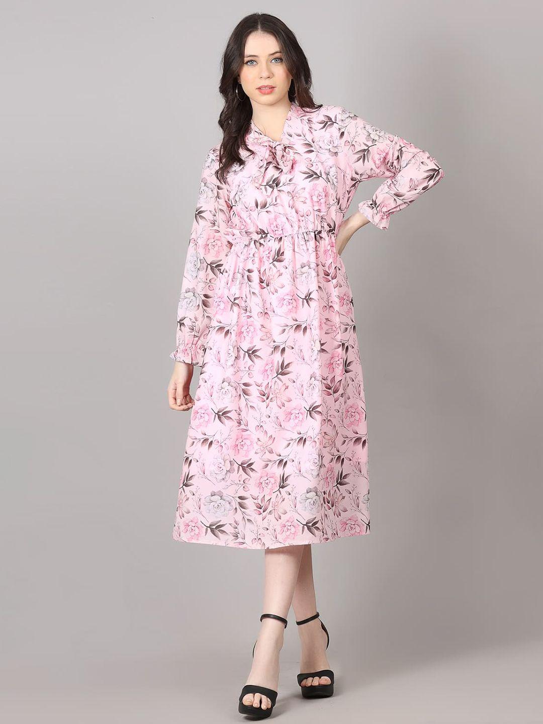 maiyee floral printed georgette a-line midi dress