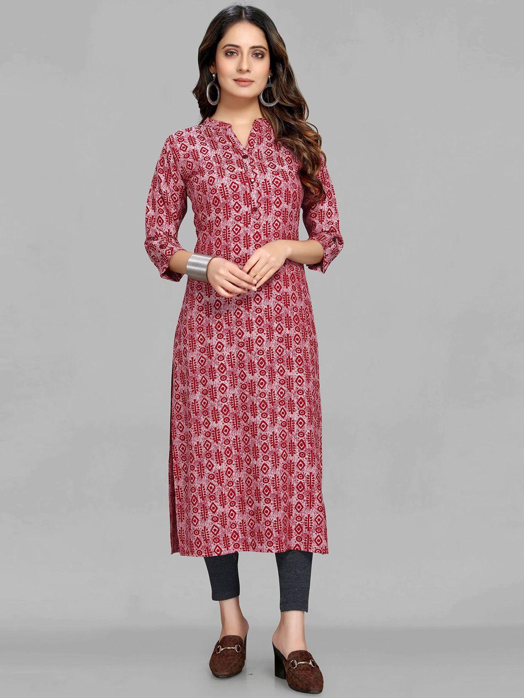 maiyee geometric printed mandarin collar straight kurta