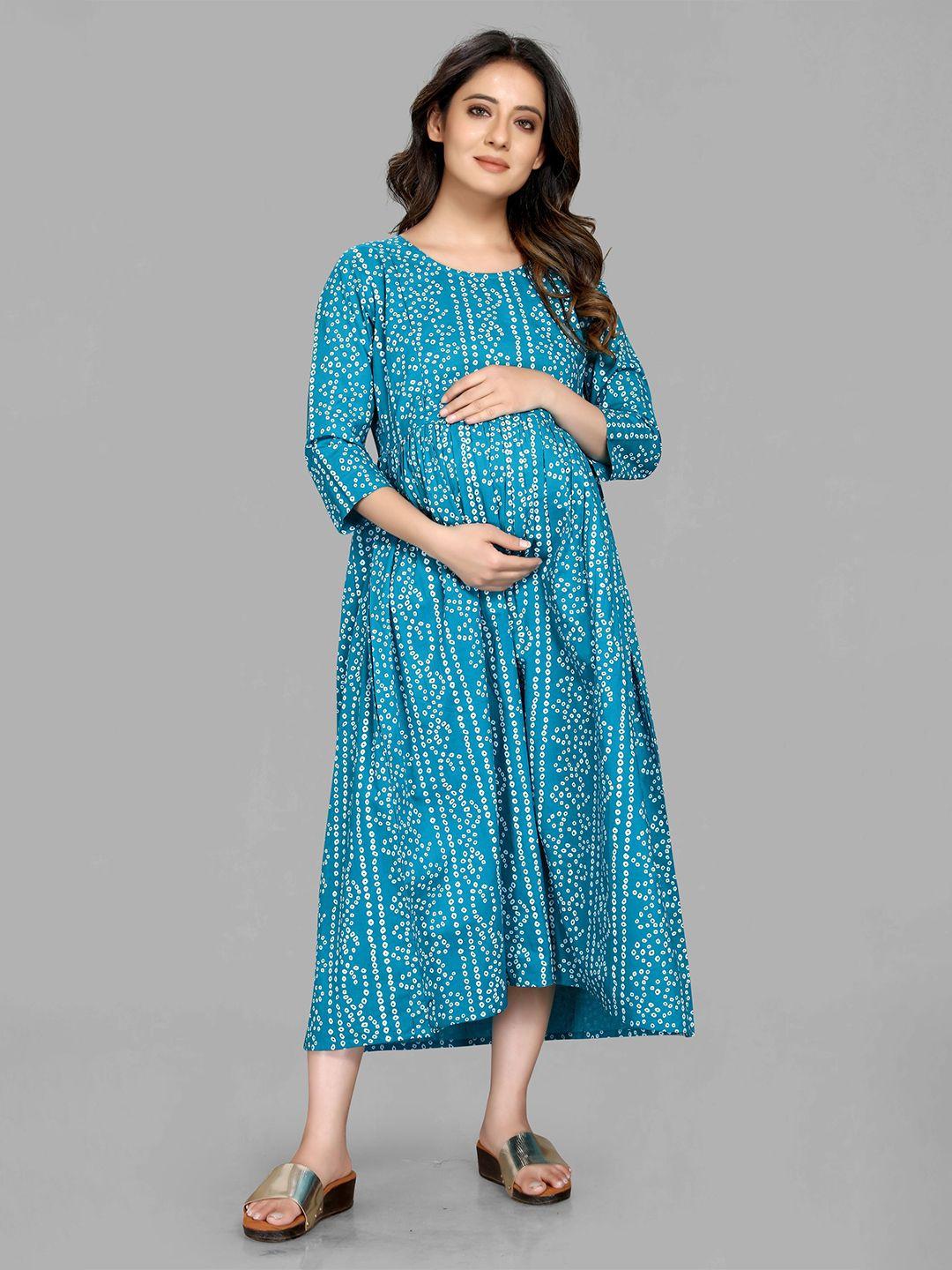 maiyee geometric printed maternity cotton a-line midi dress