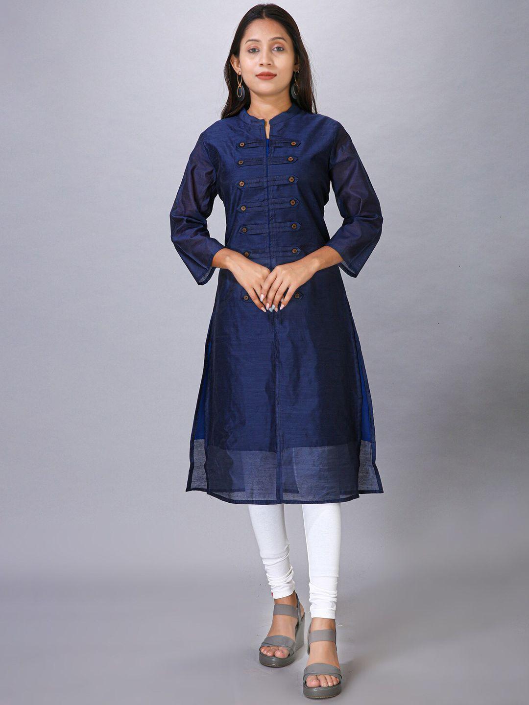 maiyee mandarin collar chanderi cotton straight kurta