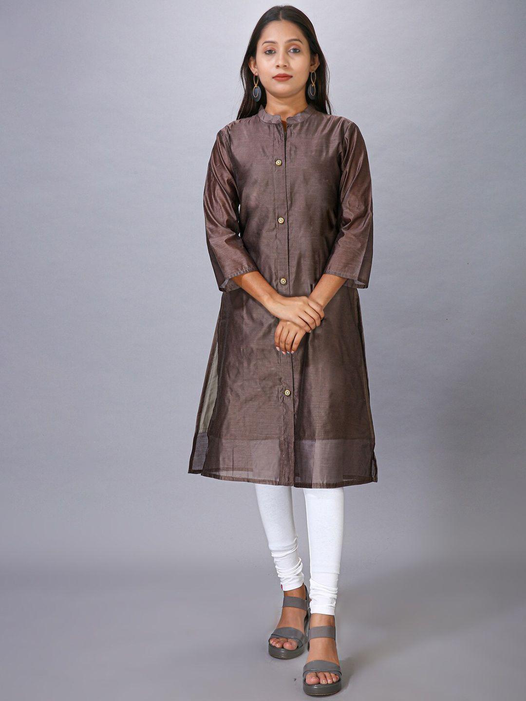 maiyee mandarin collar three-quarter sleeves chanderi cotton kurta