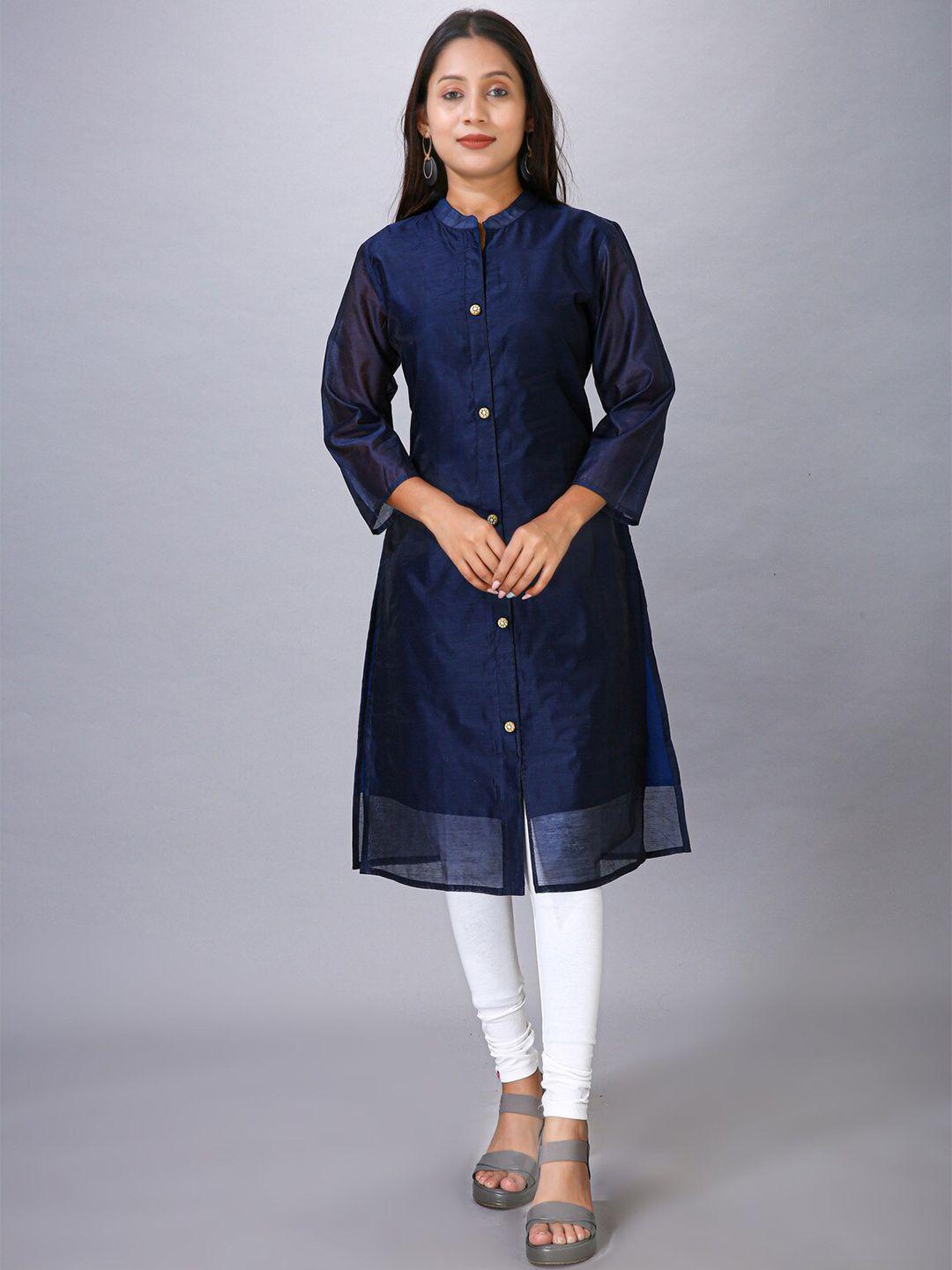 maiyee mandarin collar three-quarter sleeves chanderi cotton kurta