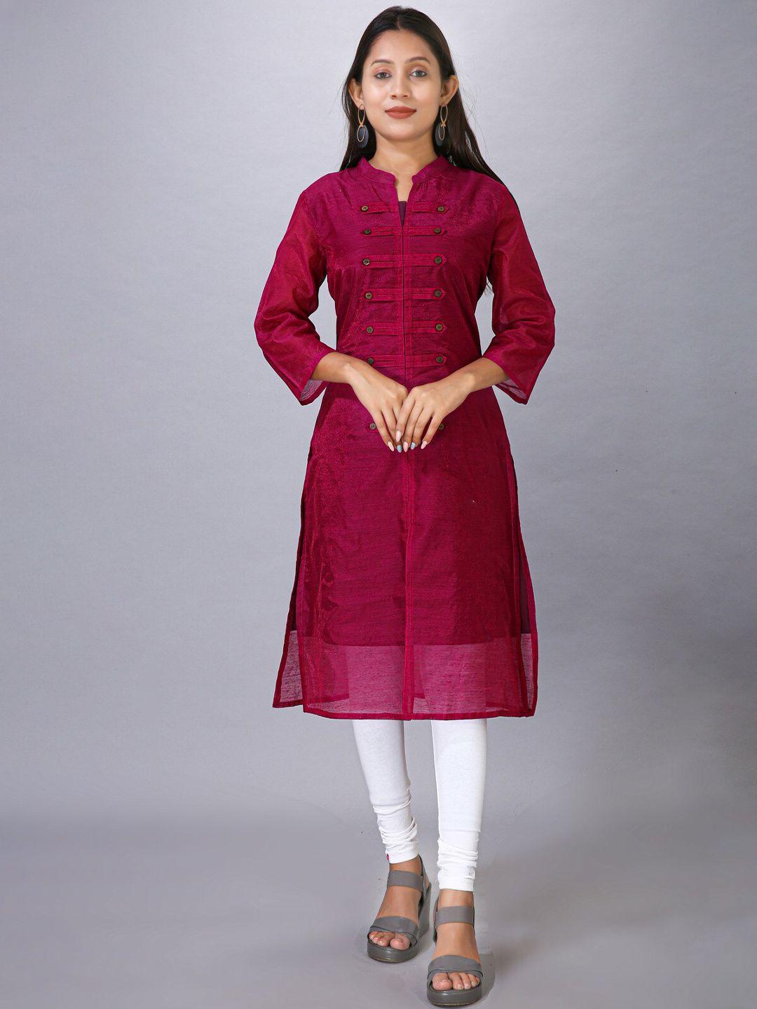 maiyee mandarin collar three-quarter sleeves chanderi cotton kurta