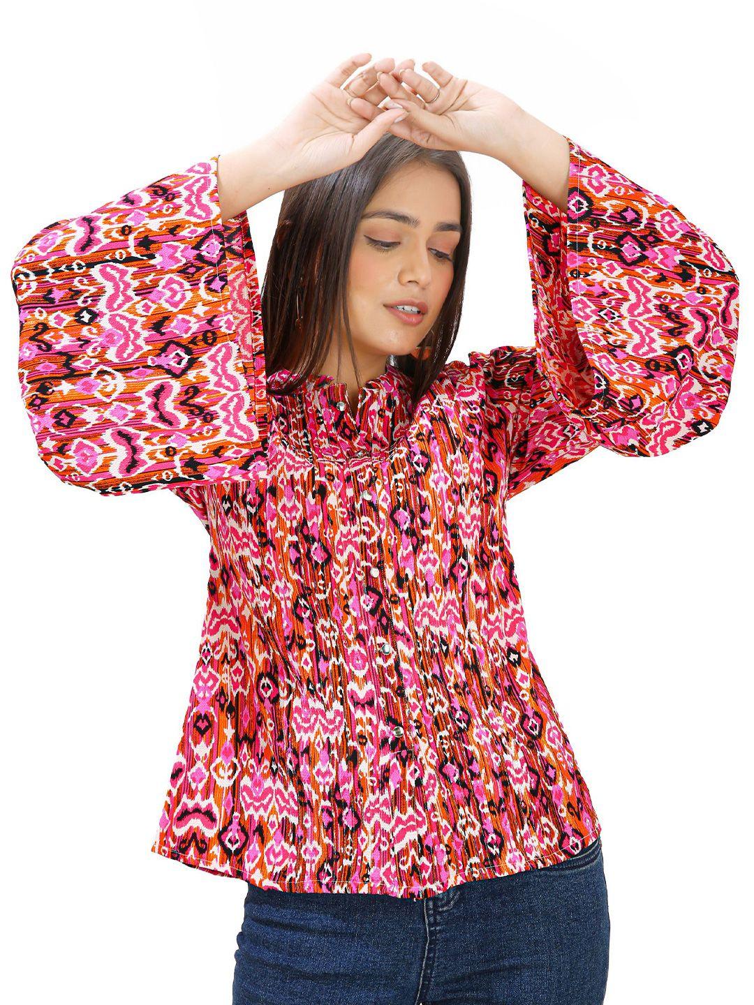 maiyee multicoloured floral print bell sleeve shirt style top
