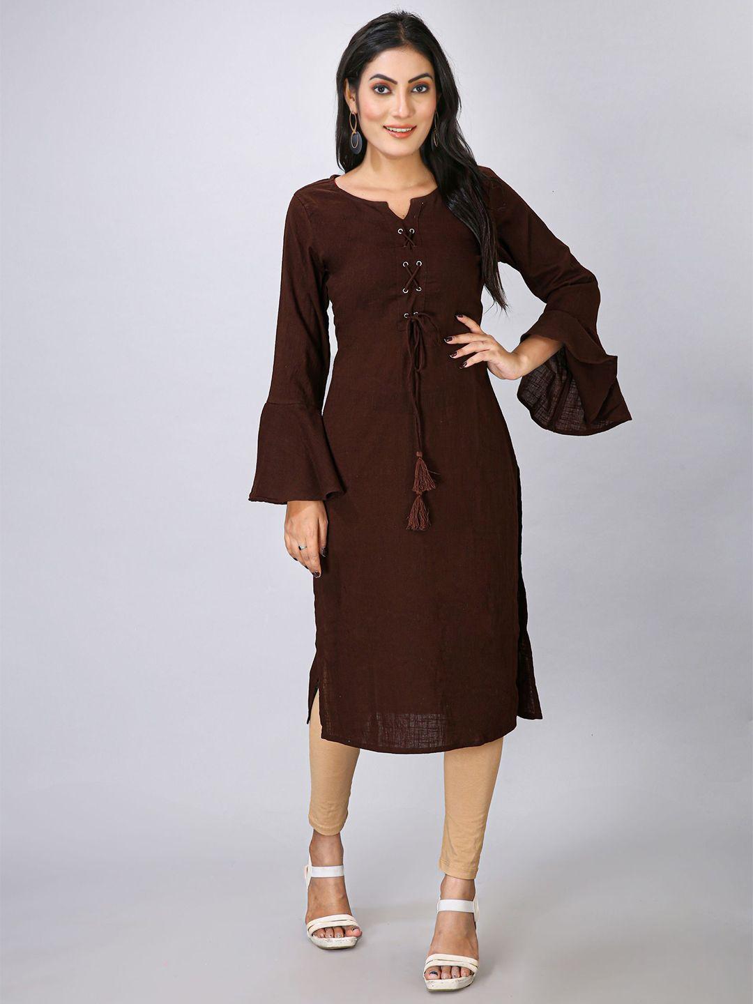 maiyee notched neck bell sleeves straight kurta